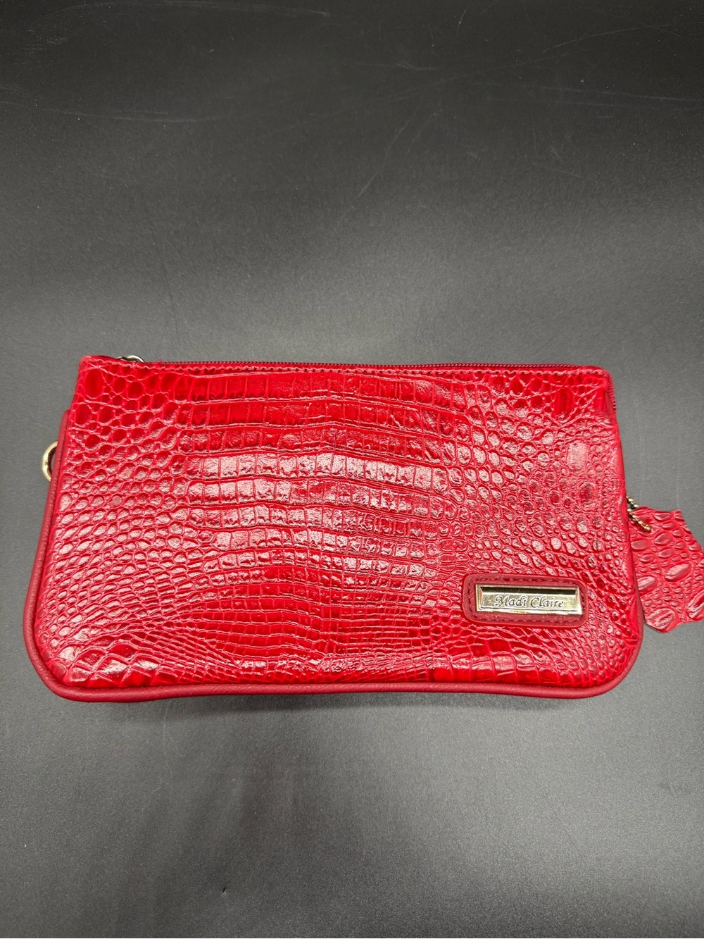 Madi Claire Red Croc-Embossed Wristlet Clutch